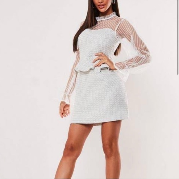 Missguided White Long Sleeve Dress with Sheer Details - Picture 1 of 7